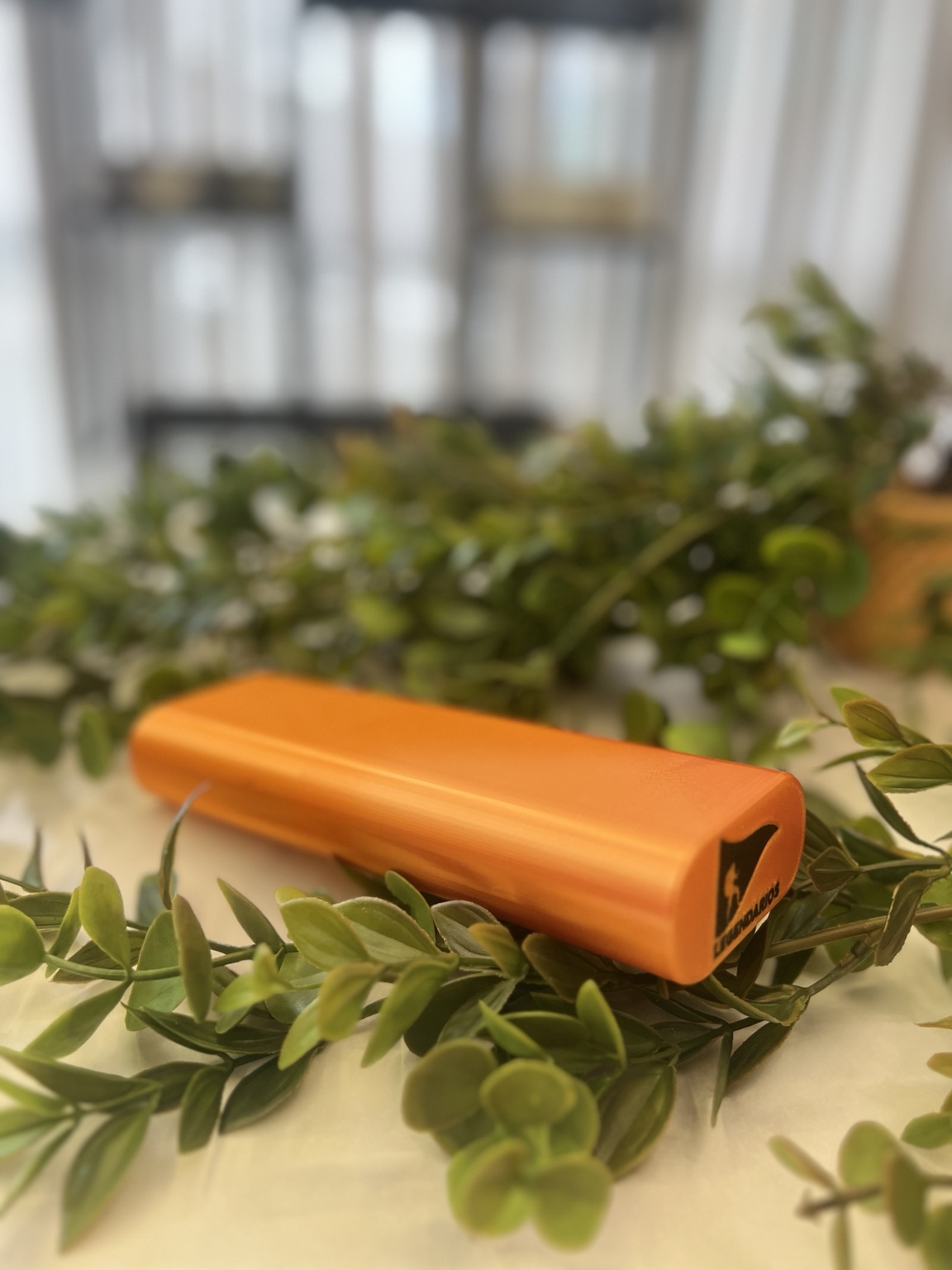 Porta escova laranja fechado, com símbolo Legendários